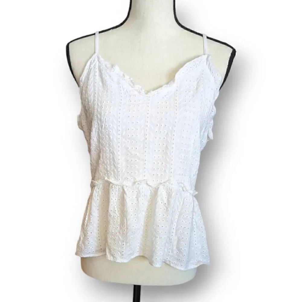 NWT Sim & Sam Womens Top Peplum Sleeveless Ruffled Neckline White XL